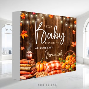 Cozy Autumn Pop Up Banner, Rustic Wood Retractable banner, Cozy Rustic Retractable backdrop, Baby shower Custom backdrop - AUT08