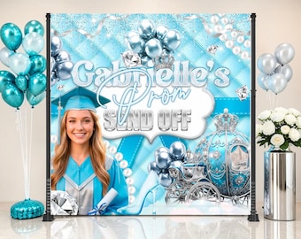 Vinyl Prom Send Off Backdrop: Light Blue Cinderella Party Sign, (We print and ship) - GRD47