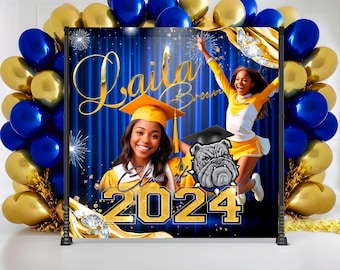 Royal Blue and Gold Graduation Banner: Class of 2025 Backdrop - GRD18