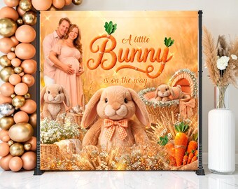 Vinyl Little Bunny Backdrop: Spring Baby Shower Party Banner, (We print and ship) - PRI13