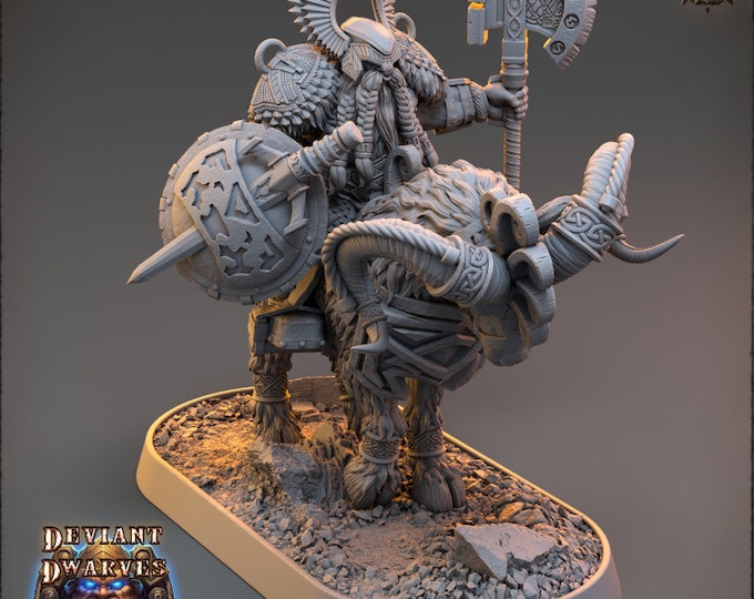 Hellgo Drauper on Fire Goat | Deviant Dwarves of the Pandemonium | Daybreak Miniatures |5E Resin Miniatures |Dwarf Tabletop Warrior