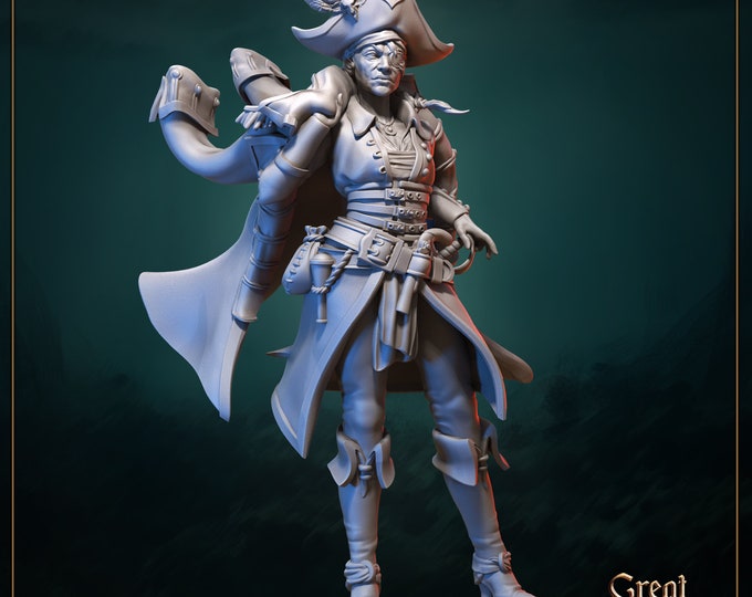 Captain Sadie Waters - 35mm Heroic Scale Fantasy Resin Miniature by Great Grimoire | Gathering Storm | Dream It Make it 3d