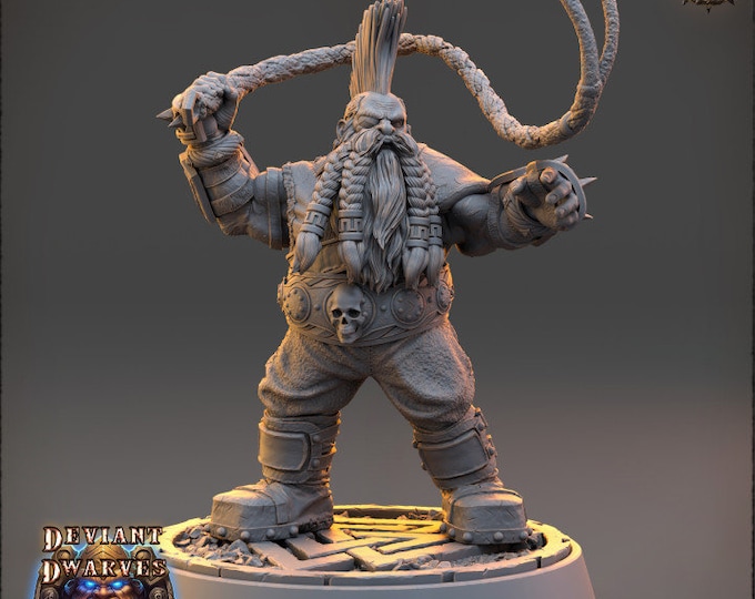 Drego Lasher | Deviant Dwarves of the Pandemonium | Daybreak Miniatures |5E Resin Miniatures | Tabletop Gaming |Dwarf Tabletop Warrior