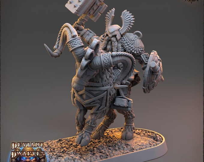 Trazdak Darkbane on Fire Goat| Deviant Dwarves of the Pandemonium | Daybreak Miniatures |5E Resin Miniatures | Dwarf Tabletop Warrior