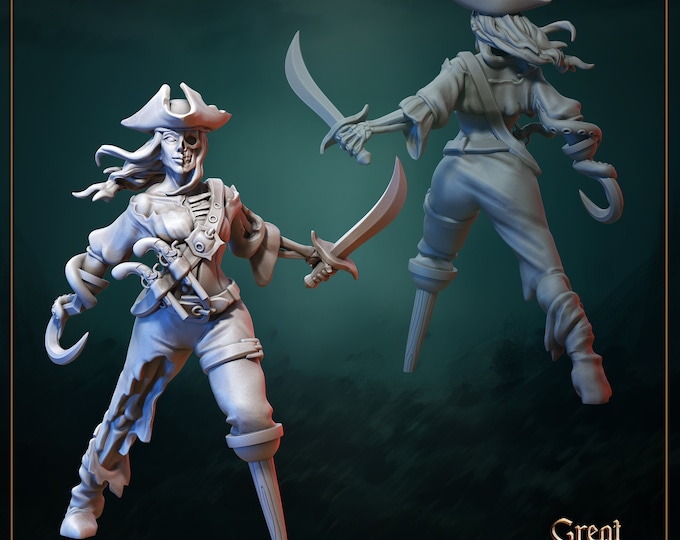 Morgana the Buccaneer - 35mm Heroic Scale Fantasy Resin Miniature by Great Grimoire | Gathering Storm | Dream It Make it 3d