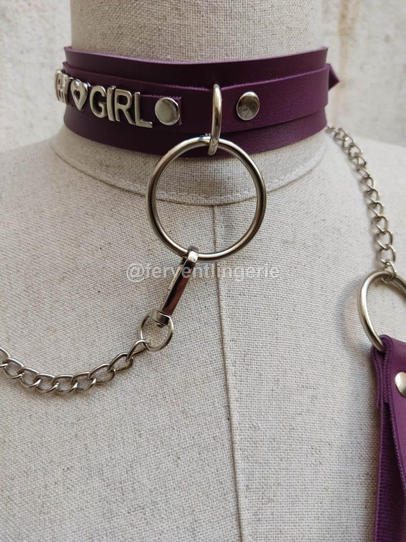 Custom Metal Letter Leather Choker: Personalized Sub Collar With Leash ...
