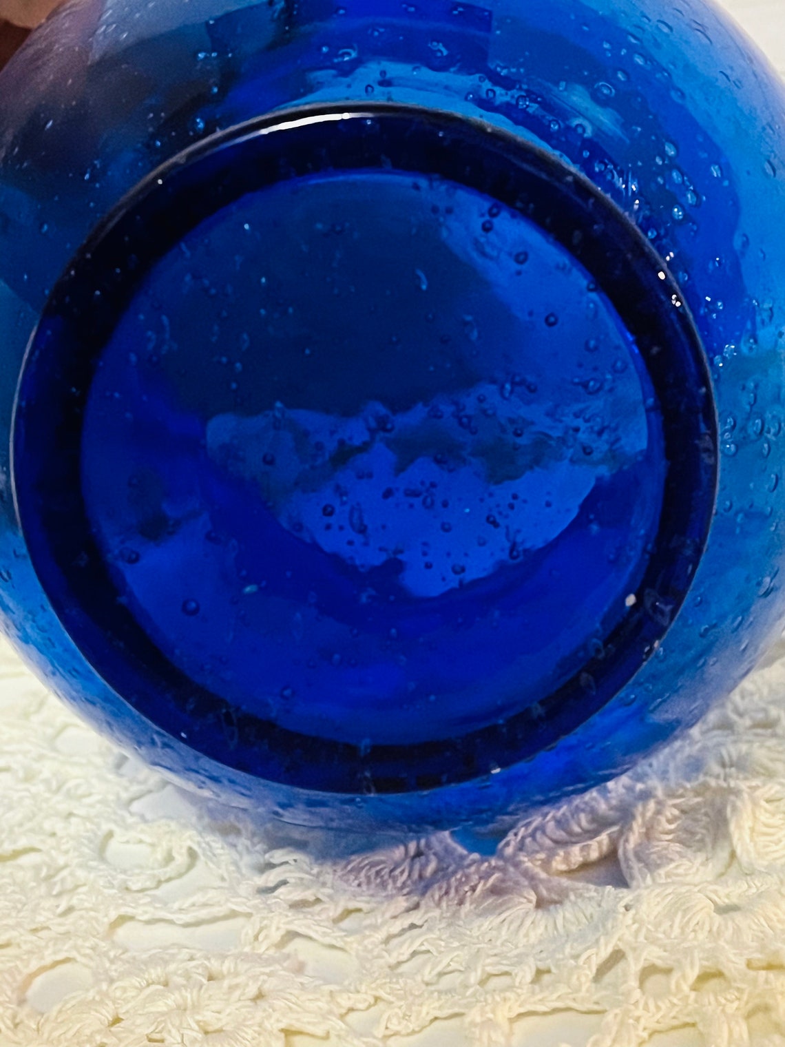 Vintage Cobalt Blue Bubble Glass Vase With Ruffled Collar Etsy