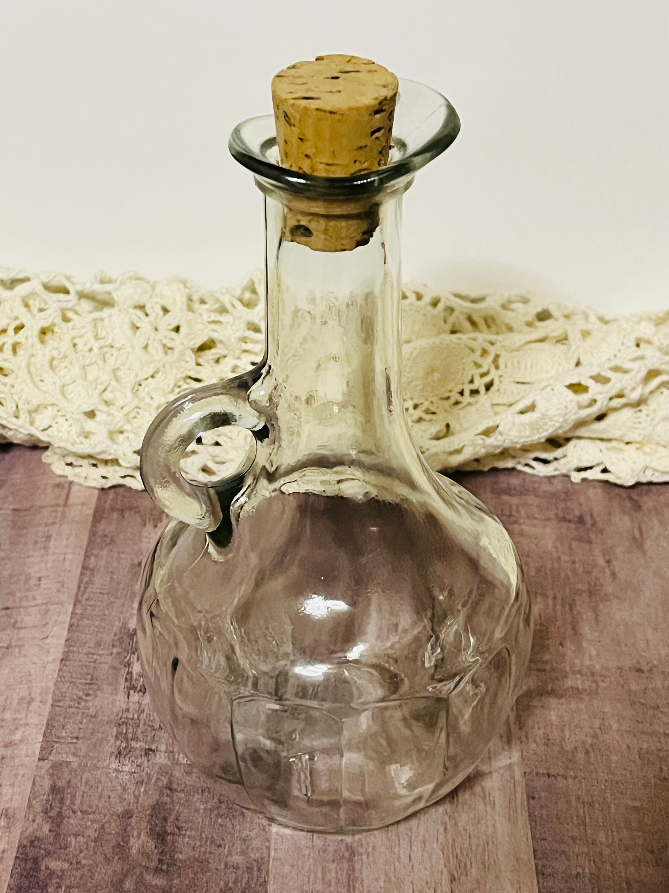 Vintage Anchor Clear Glass Bottle Vase With Loop Handle & Cork Etsy
