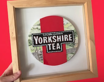 Yorkshire Tea Wall Art - Hand Embroidered and Hand Painted