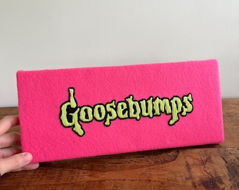 Goosebumps Hand Embroidered Felt Wall Art - 30x13cm - pink and green
