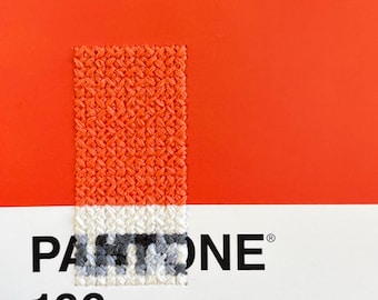 Orange Pantone Postcard - Hand embroidered postcard
