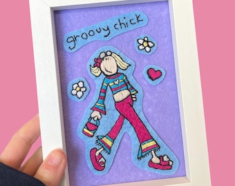 Groovy Girl 00s hand embroidery famed - 6x7”