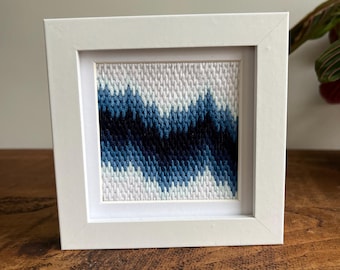 Blue Aurora Borealis - Hand Embroidered Bargello Tapestry - Framed 4 inch