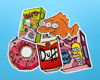Simpsons Vinyl Sticker Pack x5 | Embroidered Effect | Simpsons Motifs | Laptop Decals | Hydroflask Stickers