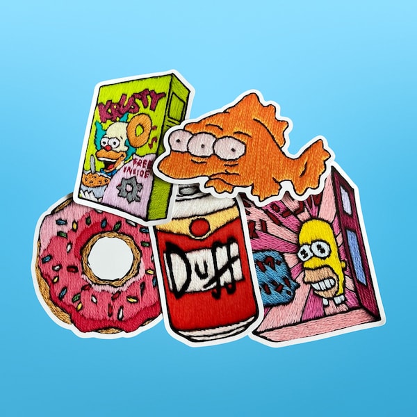 Simpsons Vinyl Sticker Pack x5 | Embroidered Effect | Simpsons Motifs | Laptop Decals | Hydroflask Stickers