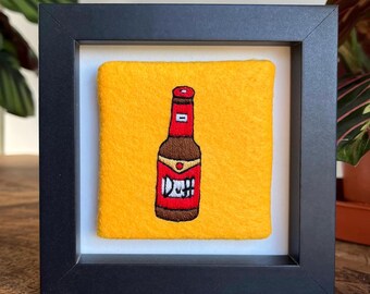Duff Beer Simpsons Embroidery 10cm x 10cm Black Box Frame
