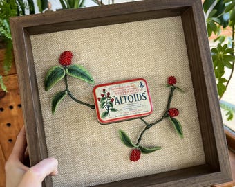 Altoids Tin embroidered stump work peppermint plant 25x25cm