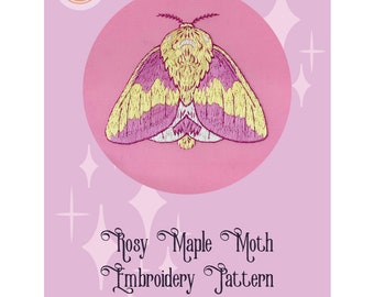 Rosy Maple Moth DIY Embroidery Design pdf - Needlepoint Pattern, Digital Download, Diy Home Decor, Diy Craft Decoration, Diy Gift