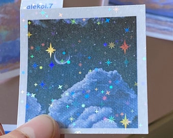 Holographic sunset painting sticker | Laptop sticker | Stationary sticker | Sunset painting | Cute sticker | Pastel | Sticker