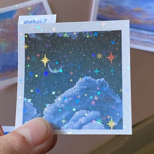 Holographic sunset painting sticker | Laptop sticker | Stationary sticker | Sunset painting | Cute sticker | Pastel | Sticker