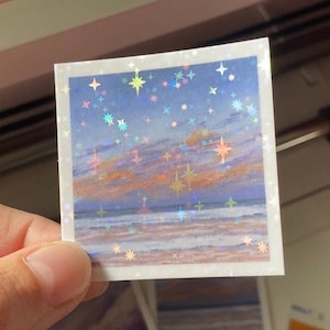 Holographic sunset painting sticker | Laptop sticker | Stationary sticker | Sunset painting | Cute sticker | Pastel | Sticker