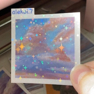 Holographic sunset painting sticker | Laptop sticker | Stationary sticker | Sunset painting | Cute sticker | Pastel | Sticker