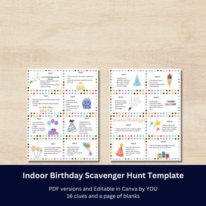 Indoor Birthday Scavenger Hunt Printable Template for Kids, Custom Birthday Treasure Hunt Clues, Birthday Party Game, Birthday Printables