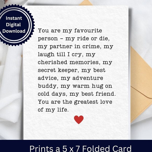 Best Friend printable card, Greatest Love Card, BFF Card, Happy Birthday Card, Anniversary Card, Valentine's Day Card, Card for Sister, Love