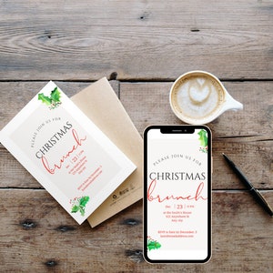 Christmas Holiday Brunch Editable Invitation Template, Christmas Party Invite, Instant Download, Editable Christmas Breakfast, Canva Invite
