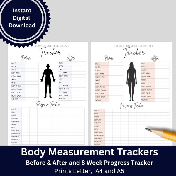 Body Measurement Tracker, Printable Body Measurement Chart, Male and Female Body Measurement, Weight Loss Tracker, Workout Progress Tracker