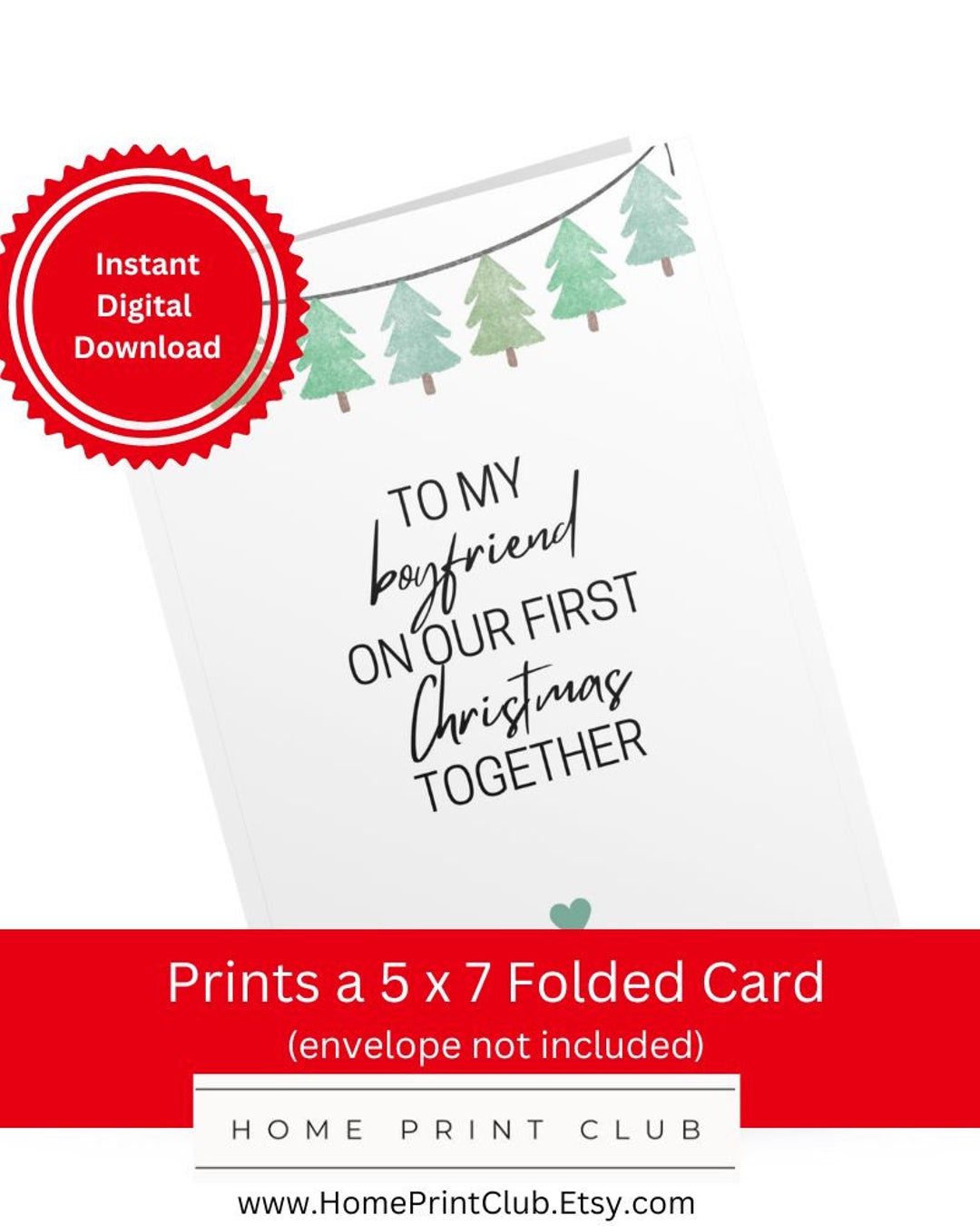Boyfriend First Christmas Card Printable, to My Boyfriend, Christmas Gift for Boyfriend