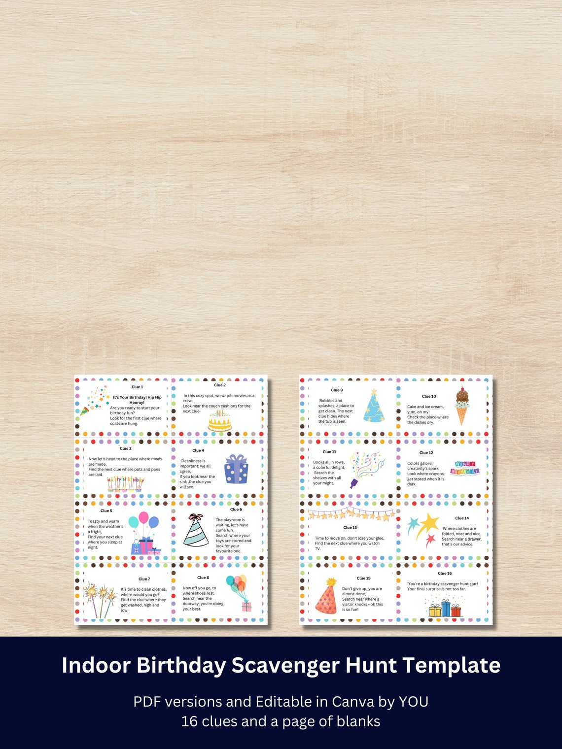 Indoor Birthday Scavenger Hunt Printable Template for Kids, Custom ...