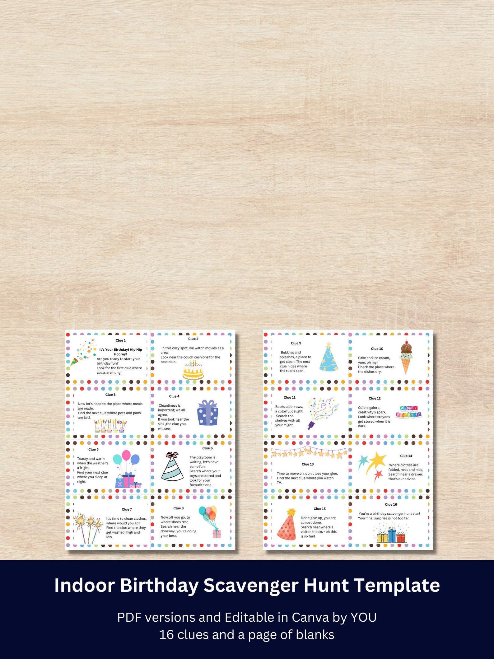 Indoor Birthday Scavenger Hunt Printable Template for Kids, Custom ...