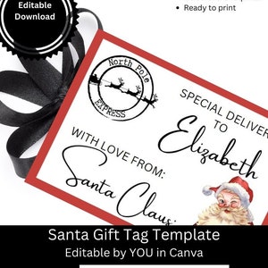 Editable Santa Gift Tag Template, Custom Santa Gift Tags Printable, Instant Download, Personalized Christmas Gift Tag