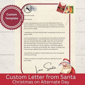Plantilla editable de carta de Santa, plantilla alternativa del día de Navidad, Santa viene en otro día, descarga de carta de Santa, Navidad alternativa