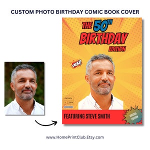 Aangepaste verjaardag foto Comic Book Cover, gepersonaliseerde verjaardag Comic Poster, mijlpaal verjaardag, cadeau idee, digitale download