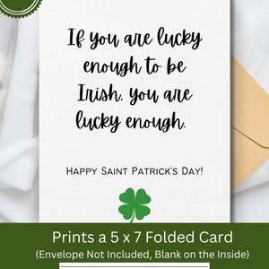 Carte de voeux imprimable Happy St. Patrick's Day, Saint Patrick's Day Card, Irish Downloadable Card, St. Patty's Day Greeting Card, Irlande