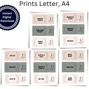 Valentines Day Printable Coupons, Anniversary Gift Certificate, Birthday Gift Coupon Book, Voucher, gift for him and her, Last Minute Gift