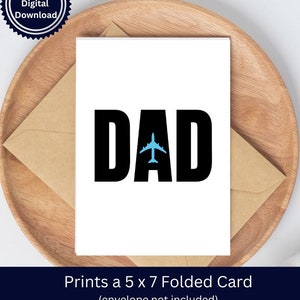 Avión papá día del padre o tarjeta imprimible de cumpleaños, tarjeta de felicitación de descarga instantánea, tarjeta de papá piloto, tarjeta temática de aviación, tarjeta de viaje, en blanco