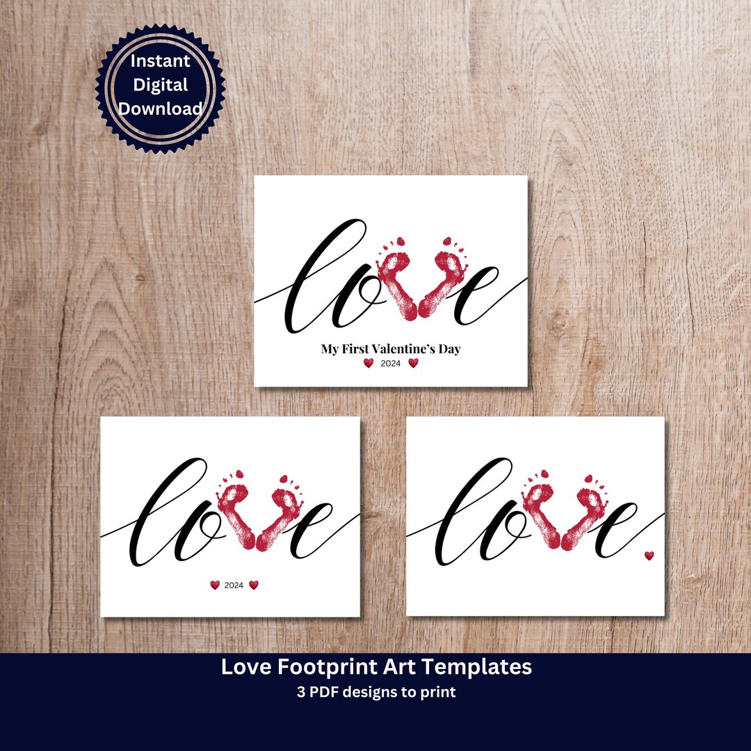 Love Footprint Printable Valentine Art Craft Template, Valentine's Day ...