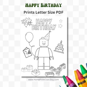 Cartão de colorir de aniversário de tijolos de construção, cartão de feliz aniversário de blocos de construção, cartão de colorir para impressão, blocos para colorir,