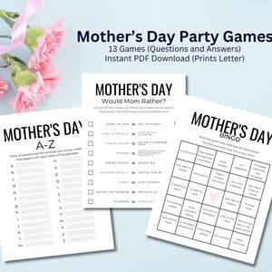 Mothers Day Printable Party Game Bundle, Mothers Day Brunch Ideas, Mothers Day Games, Games for Mom, Mothers Day Brunch or Tea Activity