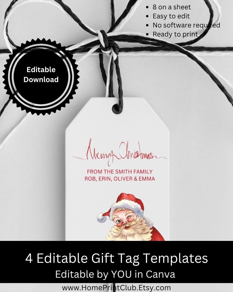 Editable Gift Tag Template, Custom Holiday Gift Tags Printable, Instant ...