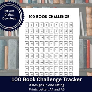 100 Desafío de libros imprimible, Rastreador de lectura, Desafío de lectura, Libros leídos, Registro de lectura, Diario de lectura, Contador de libros, A4 A5 Carta PDF