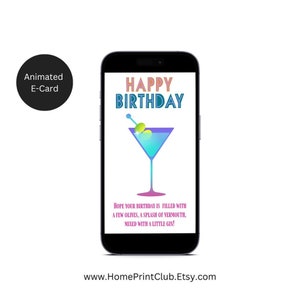 Animated Ecard Birthday Card, Digital E-Card Animated Birthday Martini Card, SMS Text Greeting Card, Digital Birthday Card, Instant Download