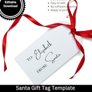 Modelo de etiqueta de presente de Papai Noel editável, etiquetas de presente de Papai Noel personalizadas para impressão, download instantâneo, etiqueta de presente de Natal personalizada