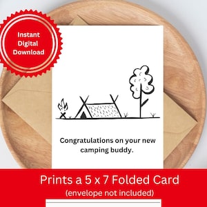 Félicitations pour votre nouvelle carte imprimable de copain de camping, nouvelle carte de voeux de bébé de camp, bébé d'aventure, douche de bébé de randonnée, carte imprimable