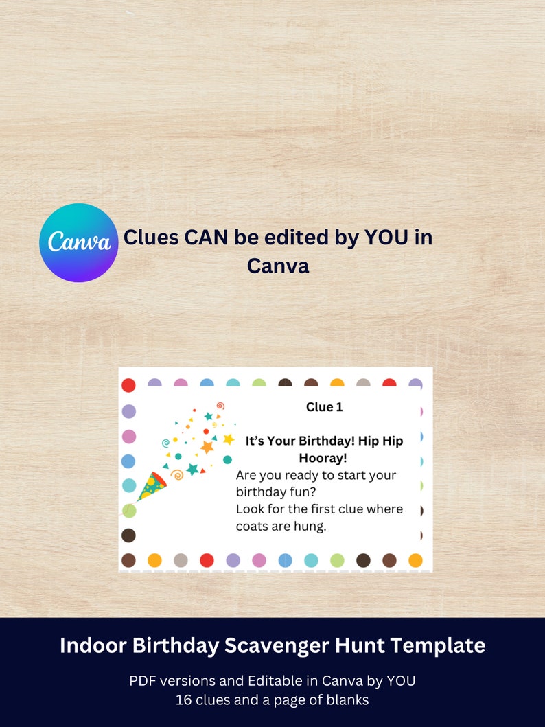 Indoor Birthday Scavenger Hunt Printable Template for Kids, Custom ...