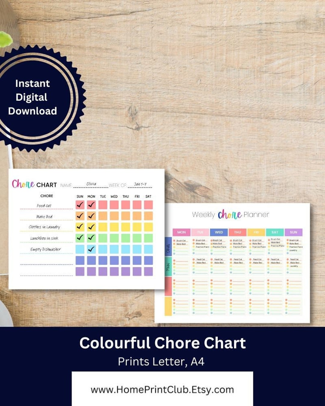 Colorful Weekly Family Chore Chart, Printable Kids Chore Chart, Chore ...