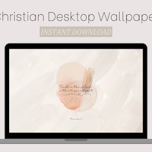 May include: A digital desktop wallpaper with a light pink and white background. The wallpaper features a quote in a circle with a gold glitter texture: "Trust in the Lord with all your heart." The quote is followed by "Proverbs 3:5".